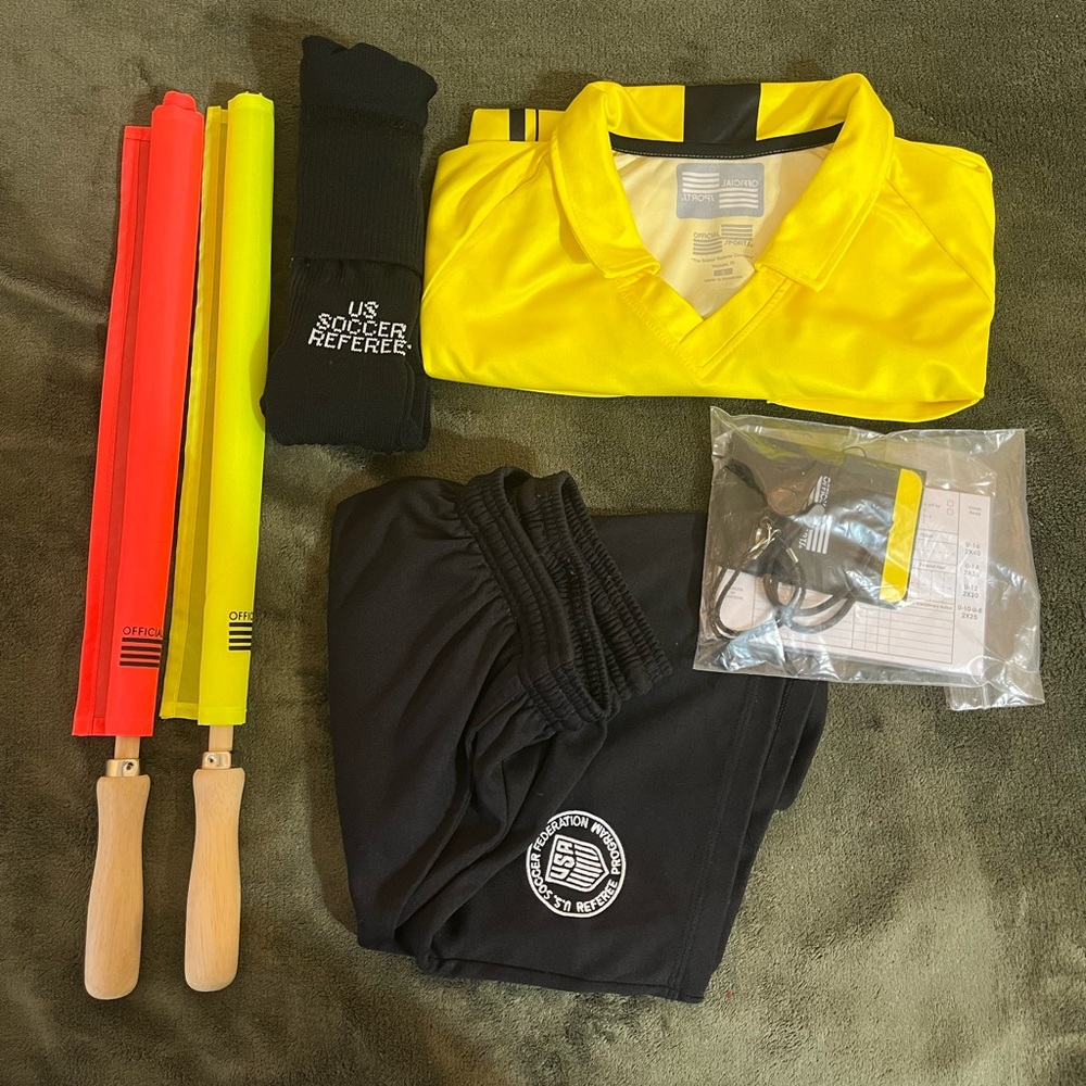 Official Sports Referee Set: size small Jersey, Shorts, Socks, Flags, etc.